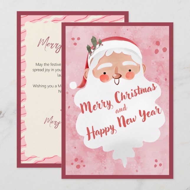 Vintage Farmhouse Pink Script Santa Clause  Holiday Card (Front/Back)
