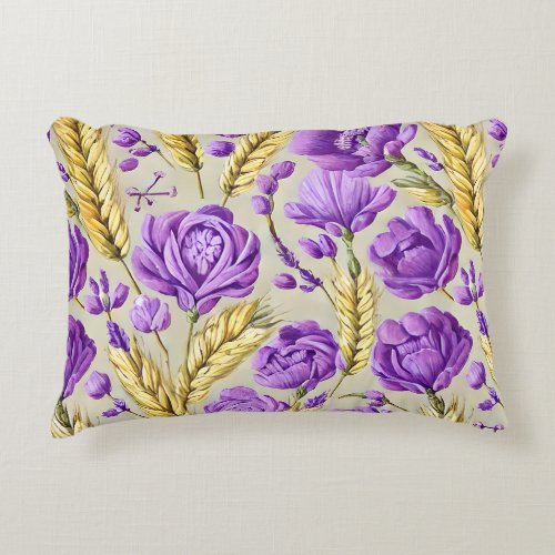 Vintage Farmhouse Purple Flowers Accent Pillow