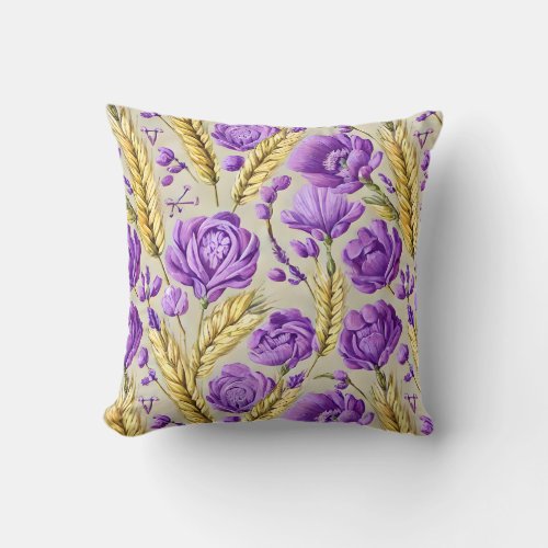 Vintage Farmhouse Purple Flowers Throw Pillow