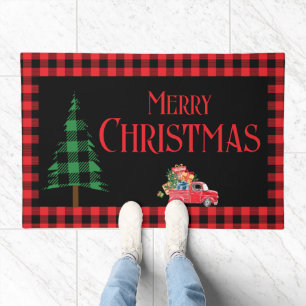 Vintage Farmhouse Red Black Green Buffalo Truck Doormat