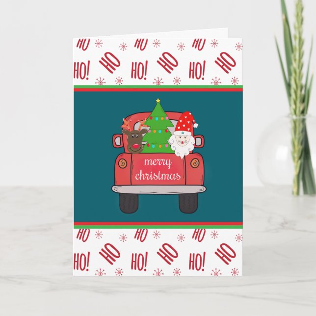Vintage Farmhouse Red Truck Christmas Greeting Holiday Card (Front)