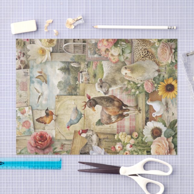 Vintage Farmhouse Rooster Decoupage Tissue Paper (Craft)