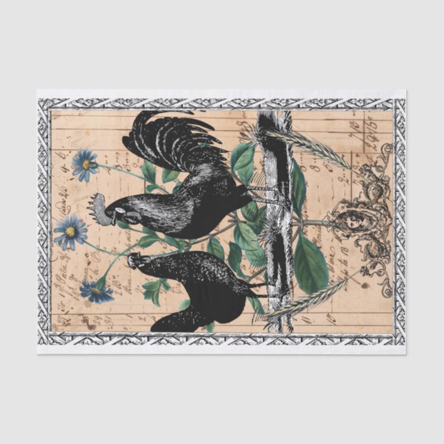 Vintage farmhouse rooster tissue paper (Front)