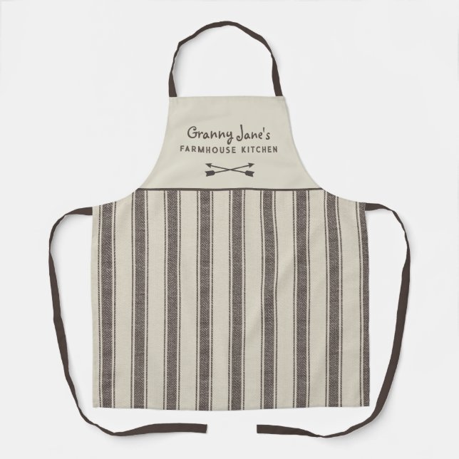 Vintage Farmhouse Ticking Personalized Apron  (Front)
