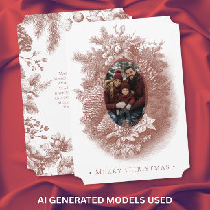 Vintage Farmhouse Toile Botanical Christmas Photo Holiday Card