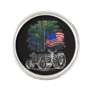 Vintage Farming Tractor American Flag Patriotic Fa Lapel Pin