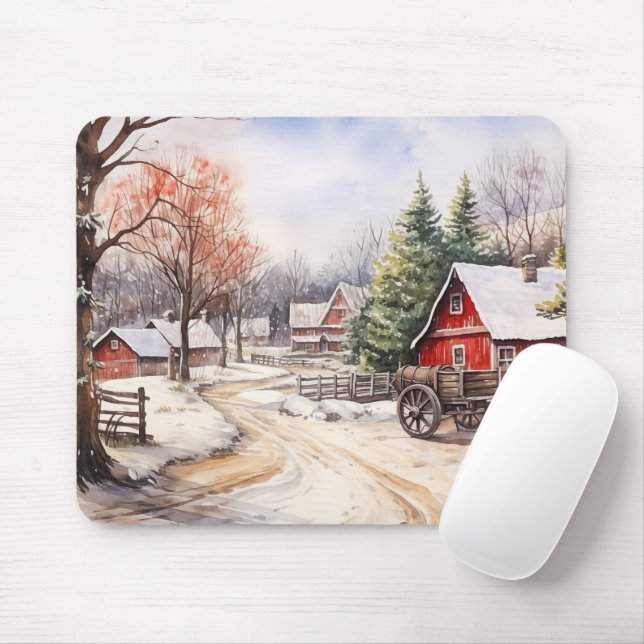 Vintage Farmyard In the Winter Mouse Pad (With Mouse)