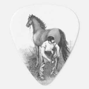 Vintage Farrier Horse Shoeing Black White Art Guitar Pick