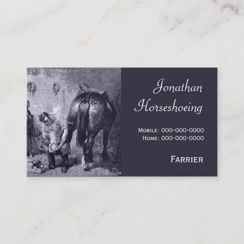 Vintage farrier shoeing a horse business card