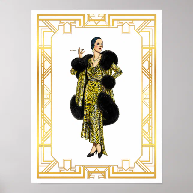 Vintage Fashion 20s Flapper Fur Cape Evening Gown Poster | Zazzle