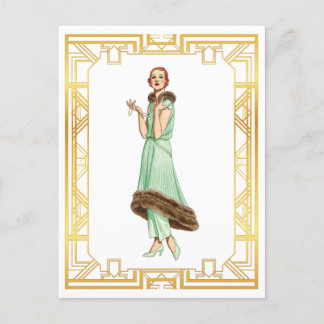 Vintage Fashion 20s Flapper Pant Dress Art Postcard