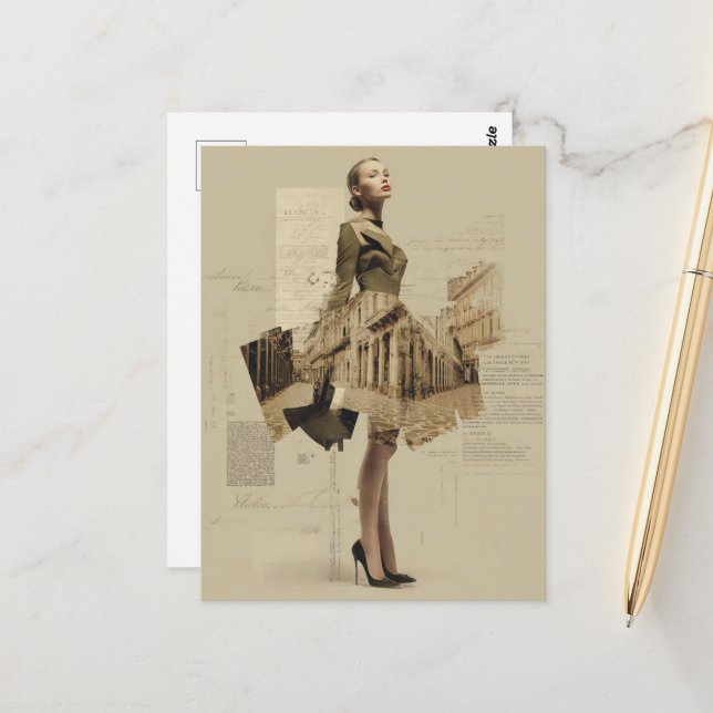 Vintage Fashion and Architecture Collage Postcard (Front/Back In Situ)