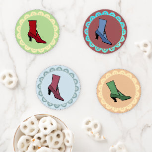 Vintage Fashion Boots Quirky Colorful Coaster Set