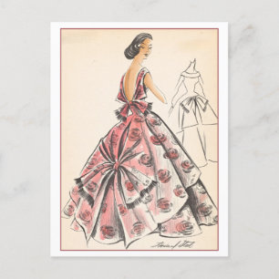 Vintage Fashion Design for Evening Gown Postcard