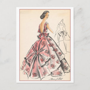 Vintage Fashion Design for Evening Gown Postcard
