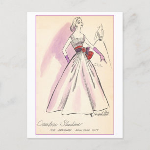 Vintage Fashion Design for Evening Gown Postcard