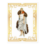 Vintage Fashion Flapper Fur Cape Evening Gown Postcard