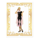 Vintage Fashion Flapper Pink and Black Dress Postcard