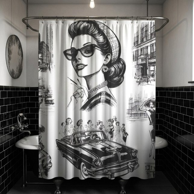 Vintage Fashion Girl Drawing Shower Curtain (Creator Uploaded)