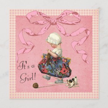 Vintage Fashion Girl Pink Ribbon Baby Shower Invitation by BabiesGalore at Zazzle
