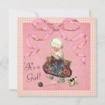 Vintage Fashion Girl Pink Ribbon Baby Shower Invitation at Zazzle