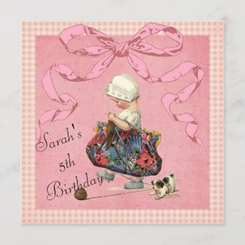 Vintage Fashion Girl Pink Ribbon Birthday Invites by BabiesGalore at Zazzle