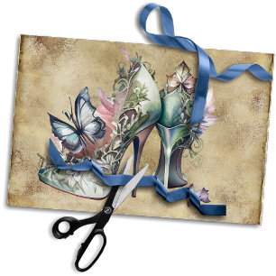 Vintage Fashion High Heels with Floral Butterfly Tissue Paper