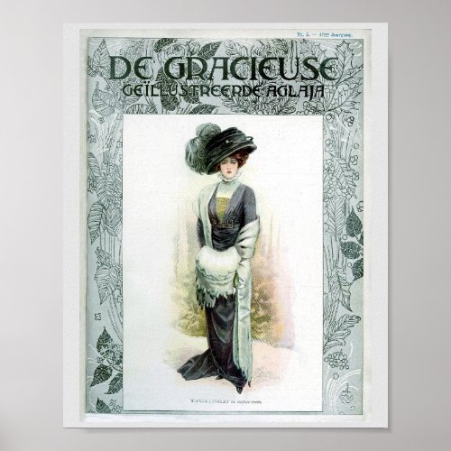 Vintage Fashion Illustration Elite Lady In Green Poster