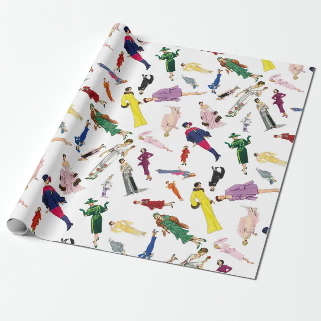 Vintage Fashion Illustration Ladies Wrapping Paper (Unrolled)