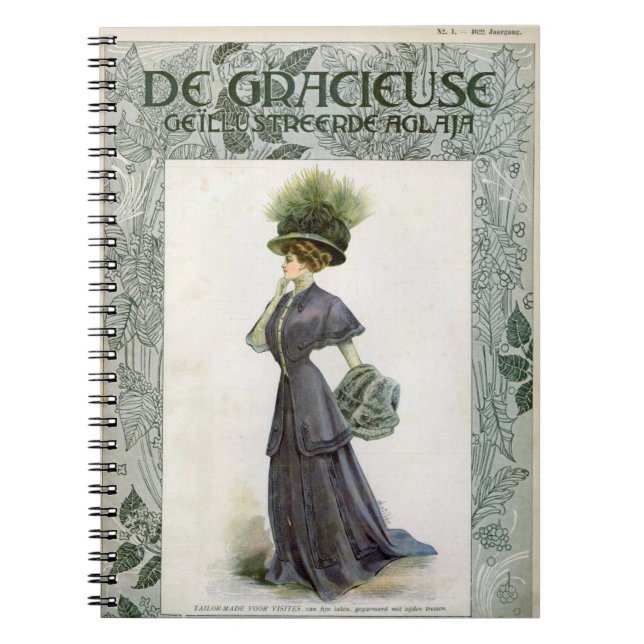  Vintage Fashion Illustration Lady Botanical Hat  Notebook (Front)