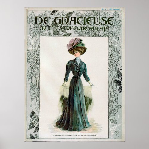 Vintage Fashion Illustration Lady Bouffant  Hat   Poster