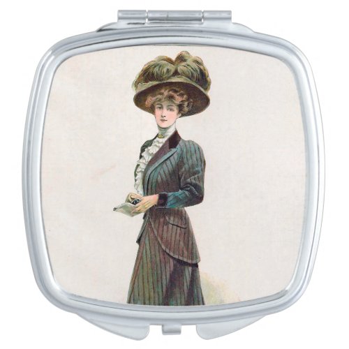 Vintage Fashion Illustration Lady Holding A Book   Compact Mirror