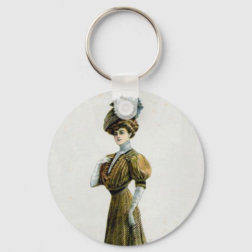 Vintage Fashion Illustration Lady In Grapes Hat  Keychain