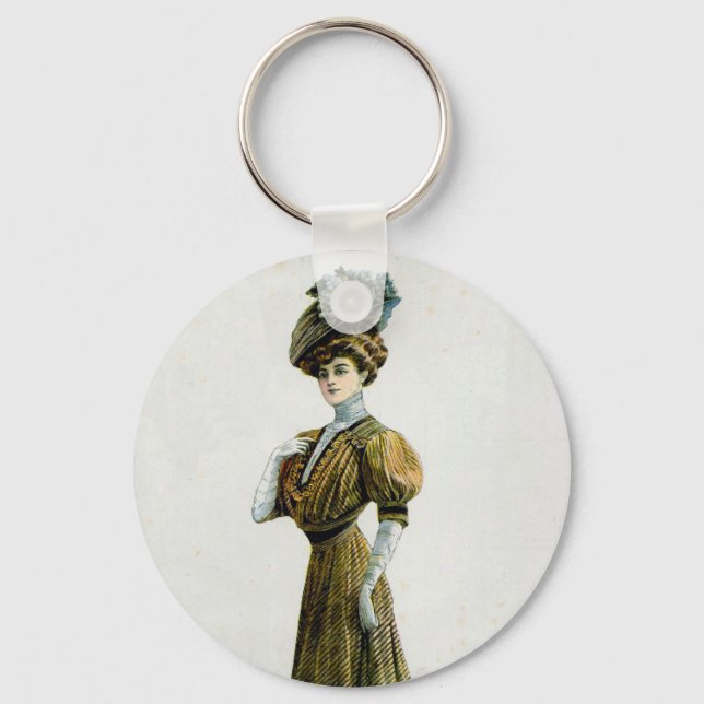 Vintage Fashion Illustration Lady In Grapes Hat  Keychain (Front)