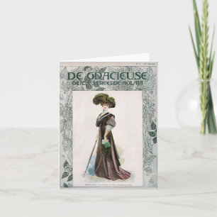 Vintage Fashion Illustration Lady With Cane Card