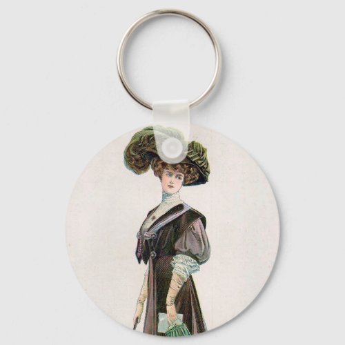  Vintage Fashion Illustration Lady With Cane   Keychain