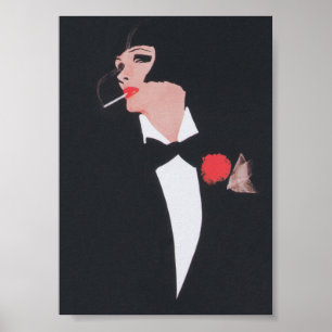 Vintage Fashion Illustration Woman Smoking Poster
