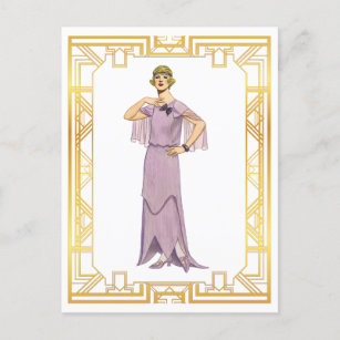 Vintage Fashion Lavender Flapper Gown 1920s Postcard