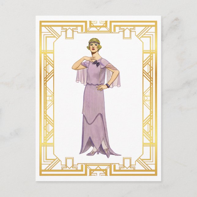 Vintage Fashion Lavender Flapper Gown 1920s Postcard (Front)