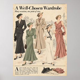Vintage Fashion magazines Pages, Retro Fashion  Poster
