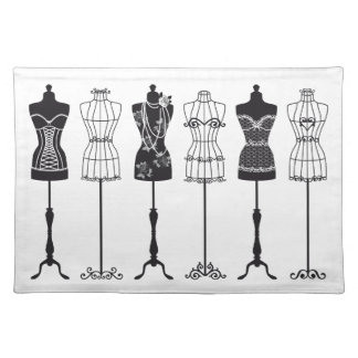 Vintage fashion mannequins silhouettes cloth placemat