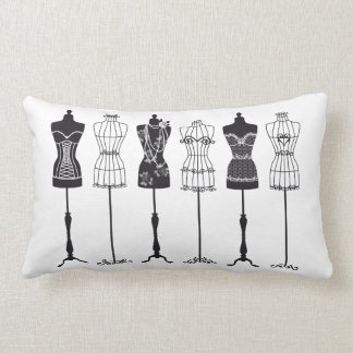 Vintage fashion mannequins silhouettes lumbar pillow