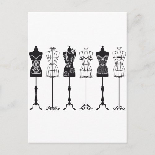 Vintage fashion mannequins silhouettes postcard