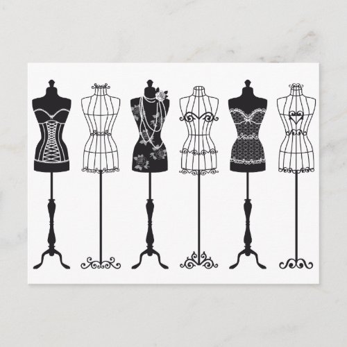 Vintage fashion mannequins silhouettes postcard