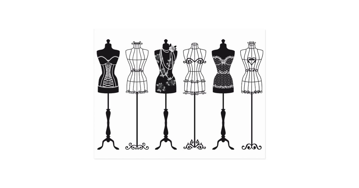 Vintage fashion mannequins silhouettes postcard | Zazzle