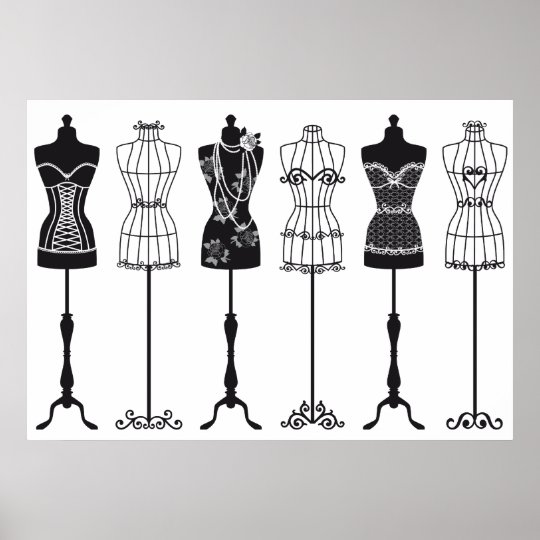 Vintage fashion mannequins silhouettes poster | Zazzle.com