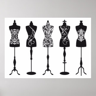 Vintage fashion mannequins silhouettes poster