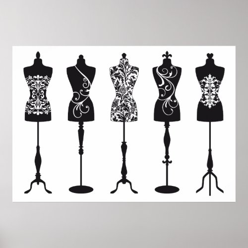 Vintage fashion mannequins silhouettes poster