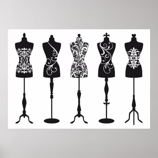 Vintage fashion mannequins silhouettes poster | Zazzle.com