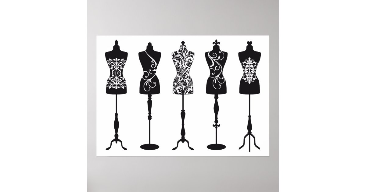Vintage fashion mannequins silhouettes poster | Zazzle